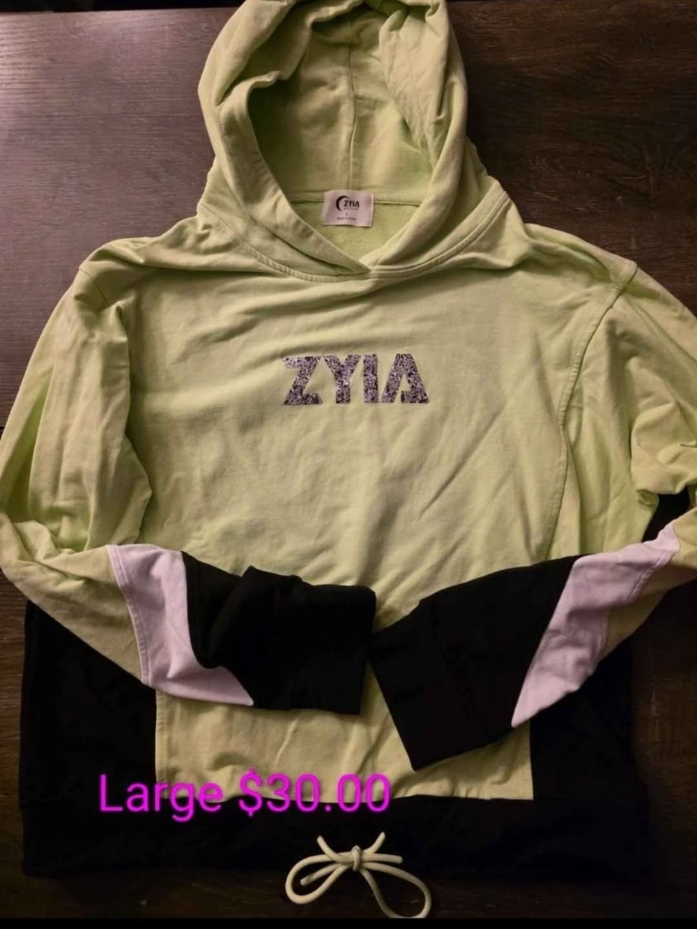 ZYIA Lime Green, Black & White Colorblock Hoodie